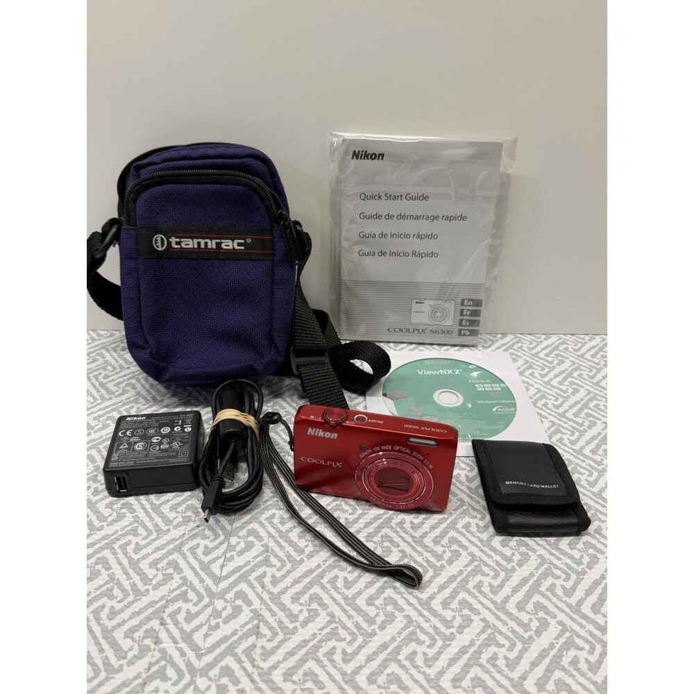Nikon COOLPIX S6300 16MP Red Digital Camera Bundle 8GB SD Battery Case READ!!